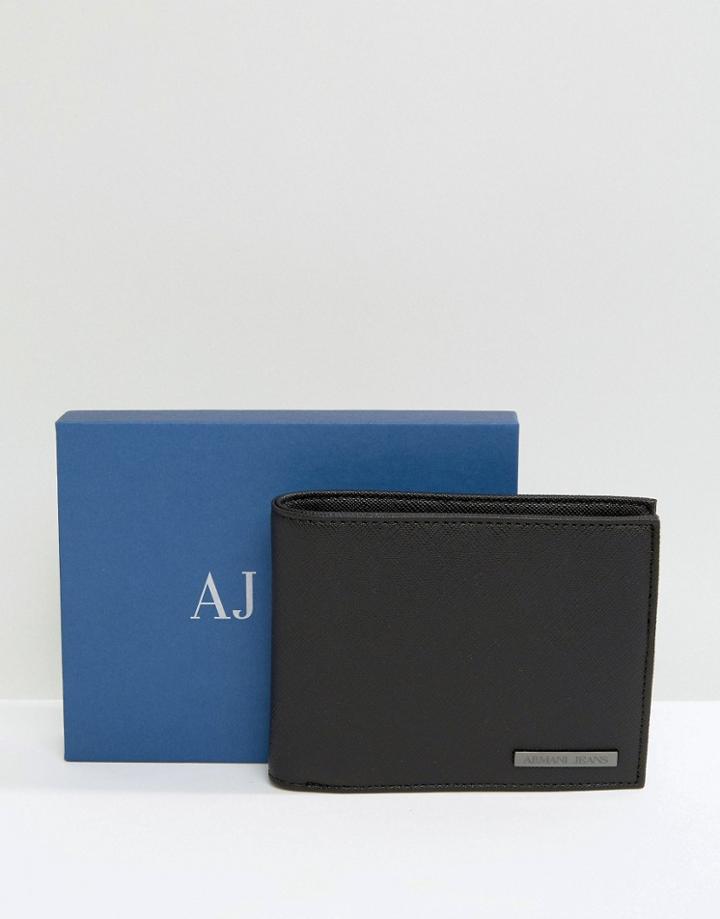 Armani Jeans Wallet With Coin Pocket In Safiano Faux Leather - Black