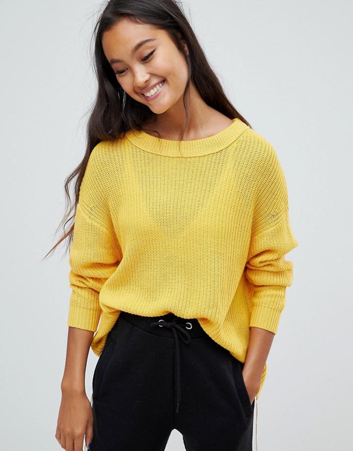 Pull & Bear Long Sleeved Knitted Jumper In Mustard - Yellow