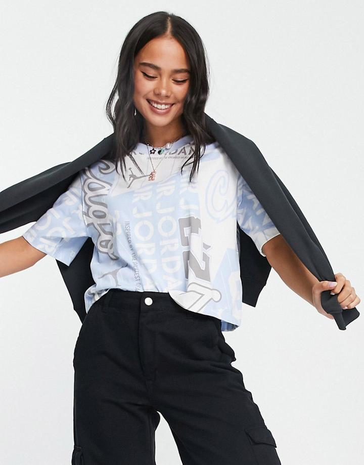 Nike Jordan Core Essentials All-over Print Boxy T-shirt In Pale Blue/stone