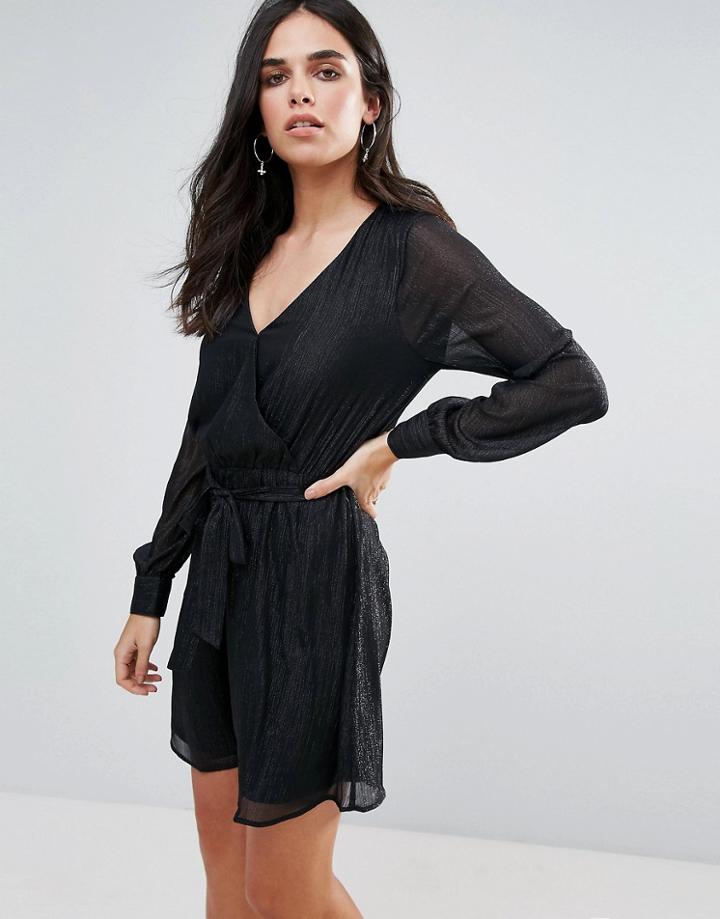 Vero Moda Wrap Front Dress With Waist Tie - Black