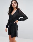 Vero Moda Wrap Front Dress With Waist Tie - Black