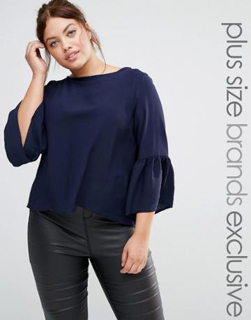 Closet Plus Fluted Sleeve Boxy Top - Navy