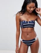 Seafolly Stripe Rouleau Brazilian Bikini Bottom - Blue