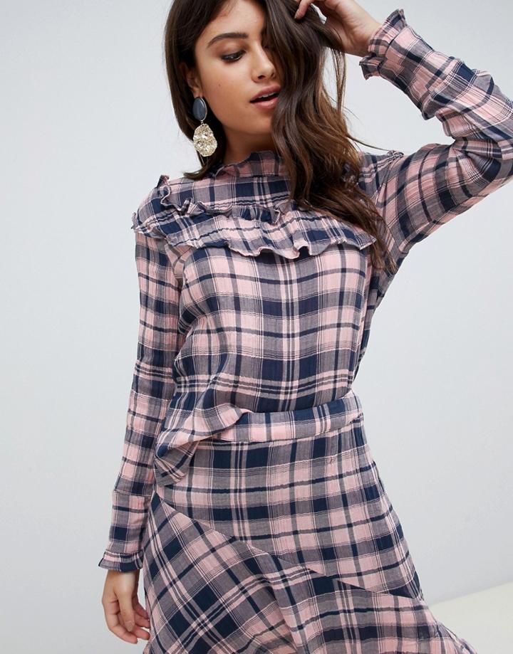 Vero Moda Check Ruffle Blouse-multi