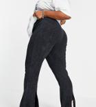 Collusion Plus Acid Wash Seam Legging Flare In Charcoal-grey