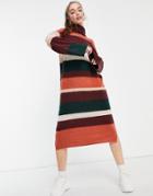 Native Youth Color Blocked Stripe Midi Dress-orange