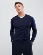 Burton Menswear V Neck Sweater In Navy - Navy