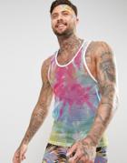 Asos Festival Tank With Extreme Racer Back In Mesh With Spiral Tie Dye - Multi