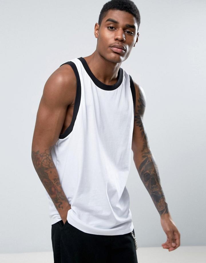 Asos Oversized Tank With Contrast Rib In White/black - Multi