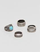 Asos Oversized Ring Pack With Engravings And Stone - Silver