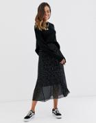 New Look Pleated Midi Skirt In Black Polka Dot - Black