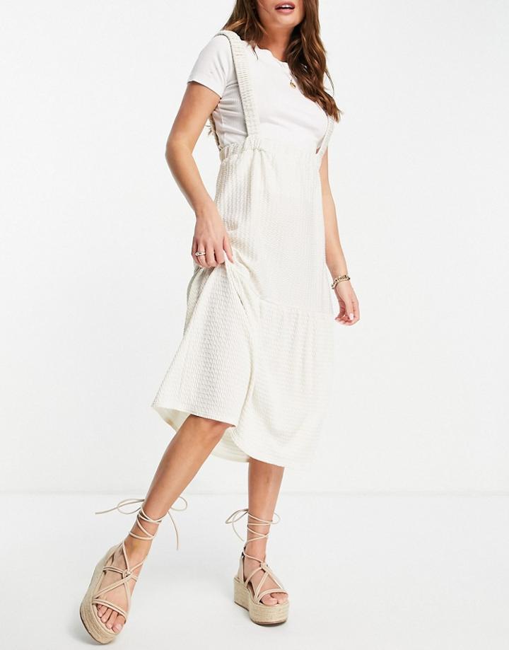 Asos Design Textured Tiered Pinafore In Cream-white