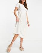 Asos Design Textured Tiered Pinafore In Cream-white