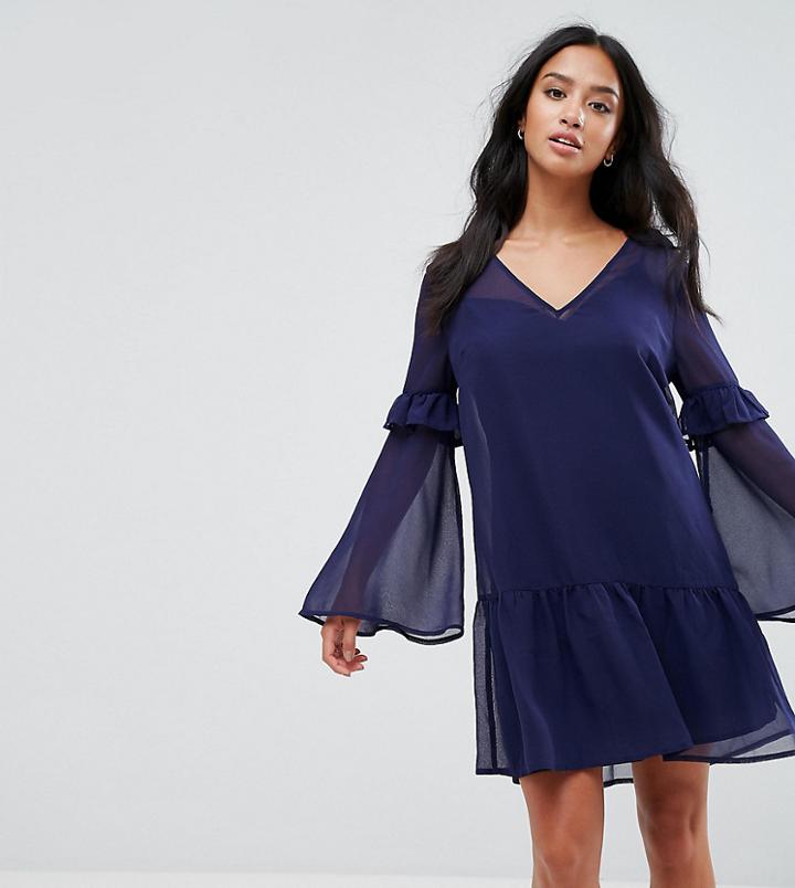 Asos Petite Mini Shift Dress With Pep Hem - Navy