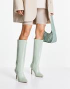 Asos Design Claudia Knee High Boots In Pale Green