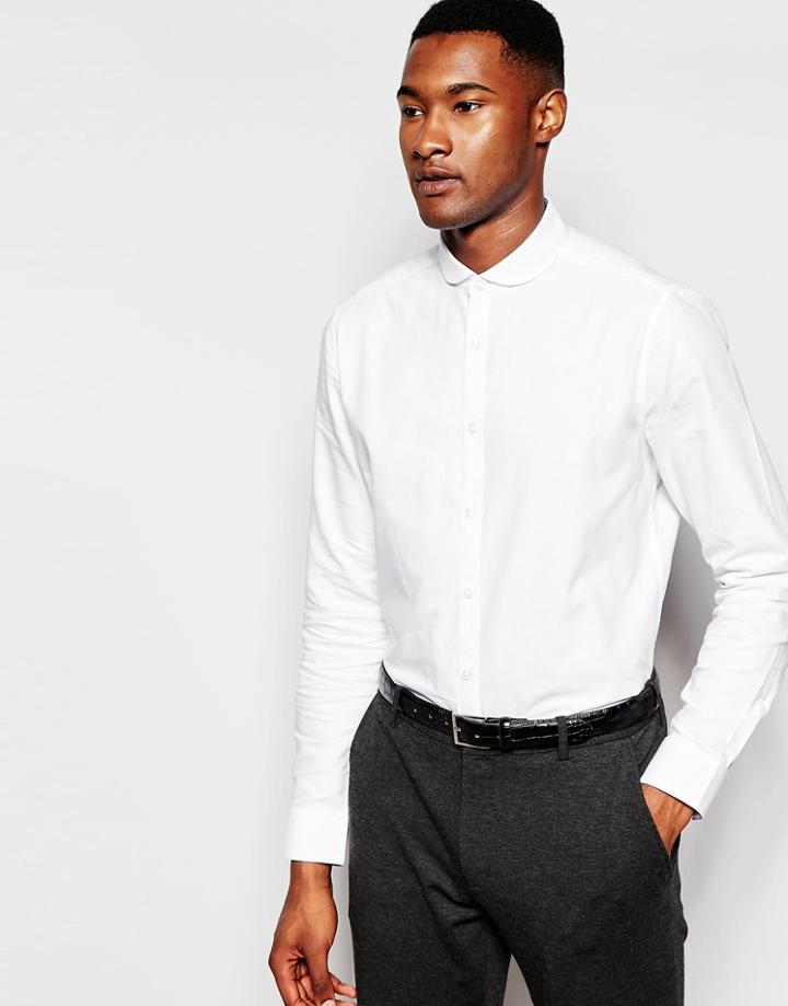 Asos Smart Oxford Shirt In White With Curve Collar - White