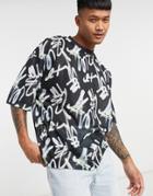 Asos Design Oversized T-shirt In All Over Graffiti Text Print-multi