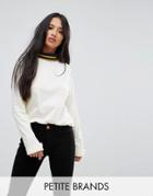 Noisy May Petite Contrast Roll Neck Top - Cream