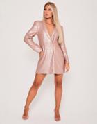 Saint Genies Sequin Double Breasted Blazer Dress In Rose Gold