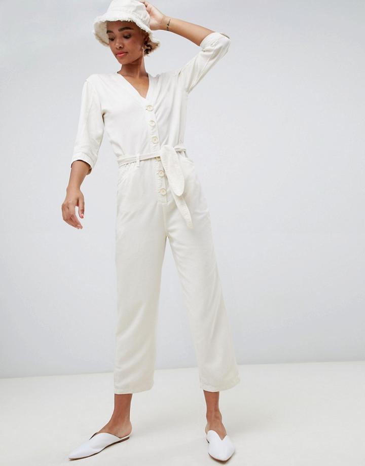 Stradivarius Tie Waist Button Detail Boiler Suit - Black