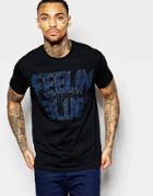 Diesel T-shirt T-joe-aa Crewneck Feelin Blue Print In Black - Black