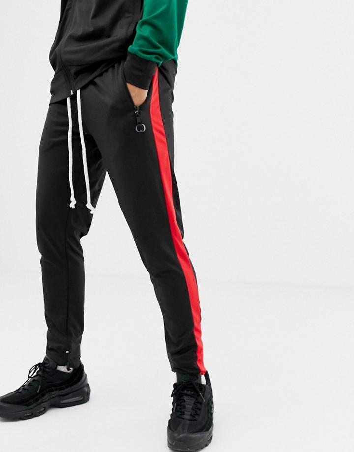 Criminal Damage Skinny Jogger In Black With Side Stripe - Black