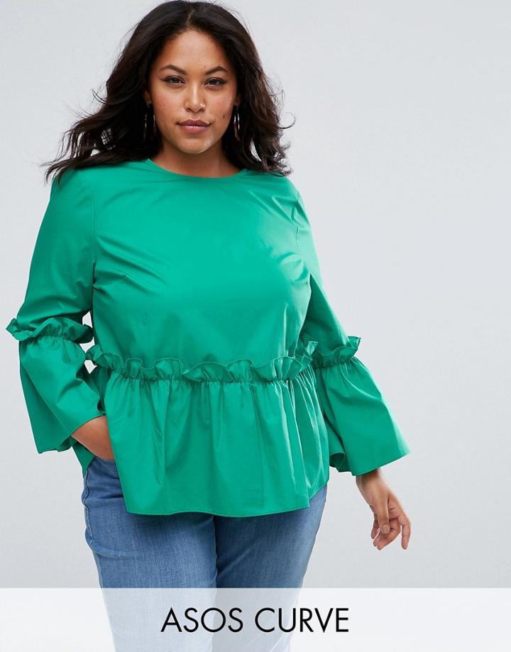 Asos Curve Cotton Ruffle Smock Top - Green