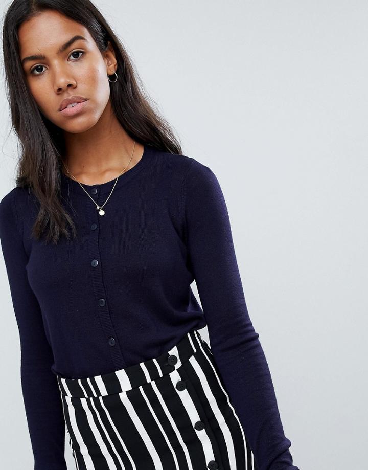 Brave Soul Thea Crew Neck Cardigan - Blue