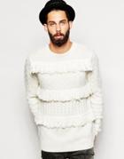 Asos Cable Knit Sweater With Fringing - Cream