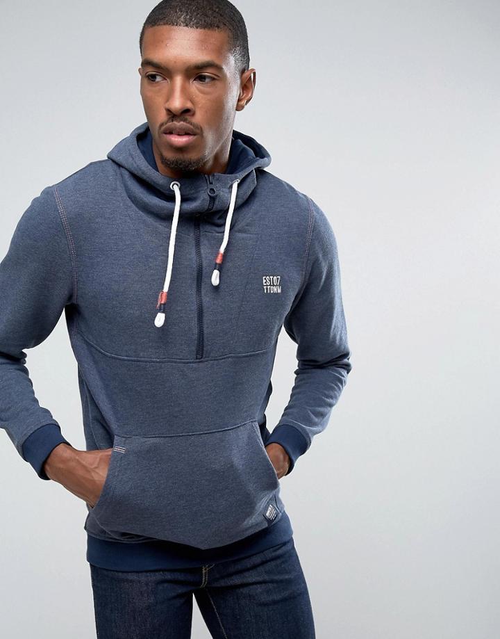 Tom Tailor Hoodie With Half Zip Neck Detail - Navy