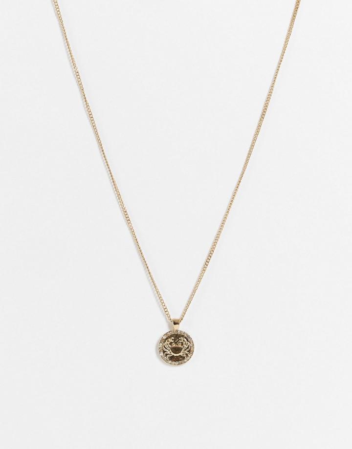 Topshop Cancer Crystal Pendant Necklace In Gold