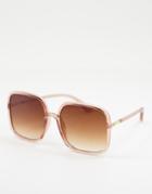 Asos Design Recycled Frame 70s Tubular Sunglasses In Crystal Brown