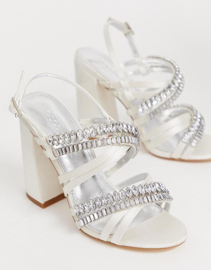 Asos Design Honeymoon Embellished Block Heeled Sandals In Ivory - Cream
