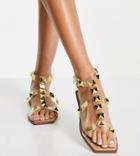 Truffle Collection Wide Fit Studded Strappy Flat Sandals In Clear