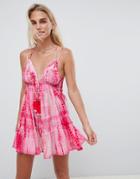 Asos Design Tie Dye Tassel Trim Beach Dress-pink