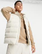 Asos Design Puffer Vest With Contrast Lining In Ecru-neutral