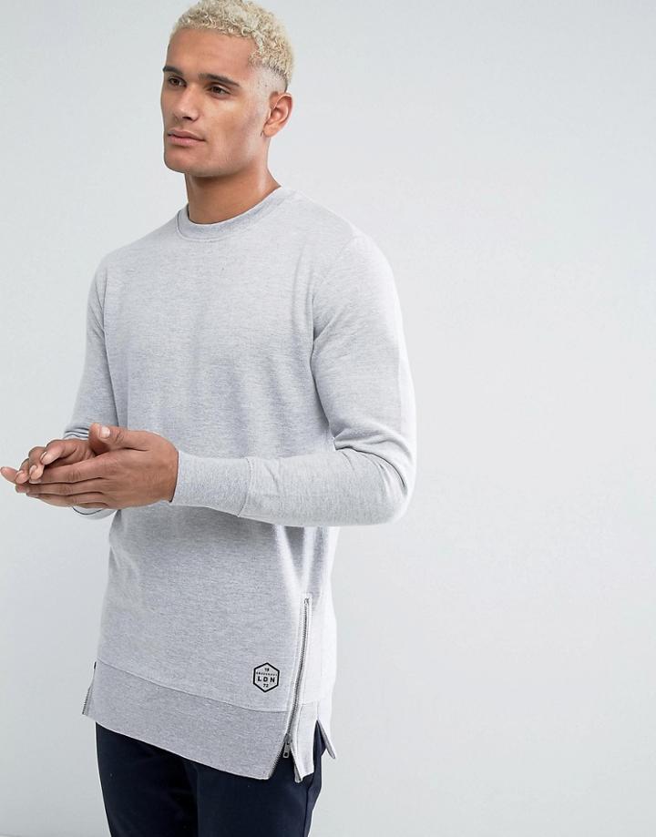 Brave Soul Longline Sweatshirt With Zips - Gray