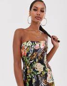 John Zack Bandeau Crop Top Two-piece With Fill In Tropical Print - Multi
