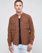 Asos Military Shirt With Grandad Collar In Rust In Regular Fit - Brown
