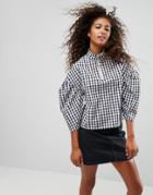 Asos Gingham Top With Funnel Neck And Zip Detail - Multi