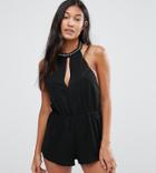 Wolf & Whistle Choker Necklace Beach Romper - Black