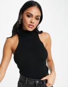 Asos Design Knitted Roll Neck Tank Top In Black