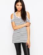 Brave Soul Cold Shoulder Striped Long Line Top