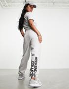 Asos Weekend Collective Sweatpants With Vertical Stacked Graphic In Ice Heather - Part Of A Set-gray