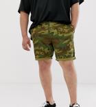 Asos Design Plus Slim Shorts In Camo Print - Green