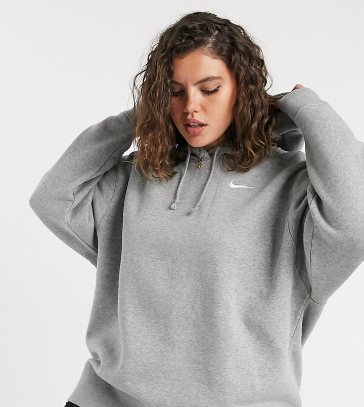 Nike Plus Mini Swoosh Oversized Hoodie With Tuck Sleeve Detail In Grey