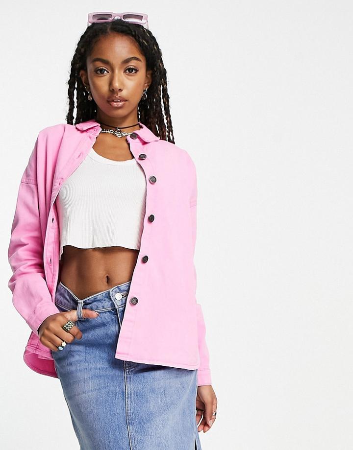 Noisy May Lightweight Denim Shirt Jacket In Pink