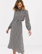 River Island Midi Dress With Pussybow In Houndstooth