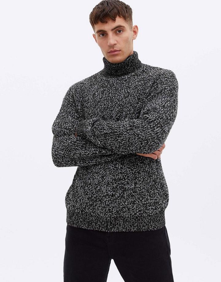 New Look Relaxed Rib Roll Neck Sweater In Black