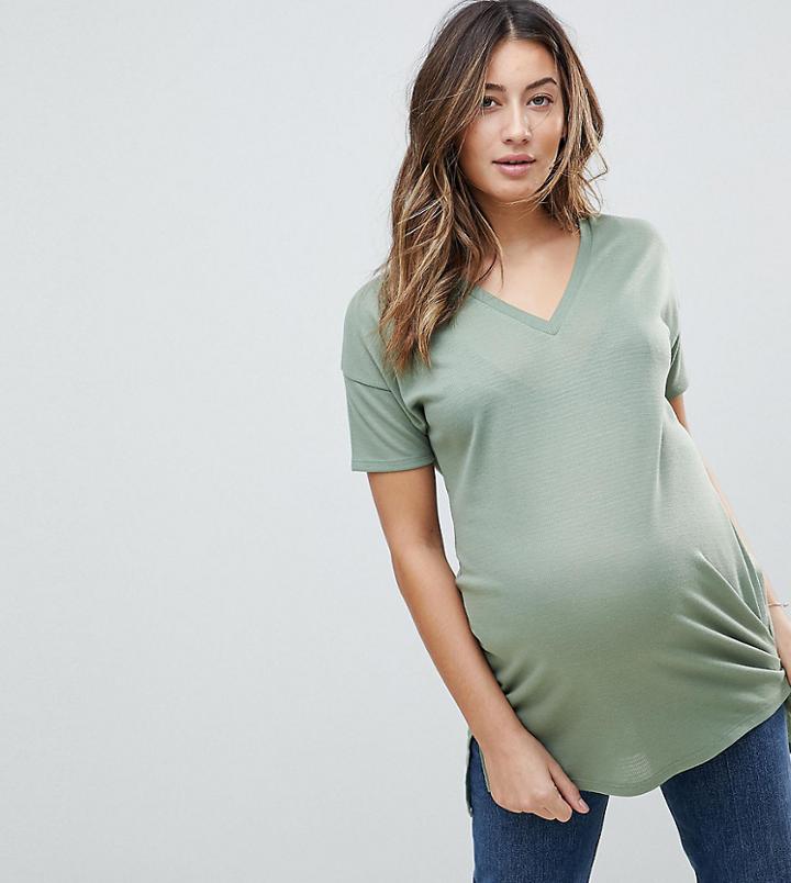 Asos Maternity T-shirt With V-neck In Lightweight Rib - Green